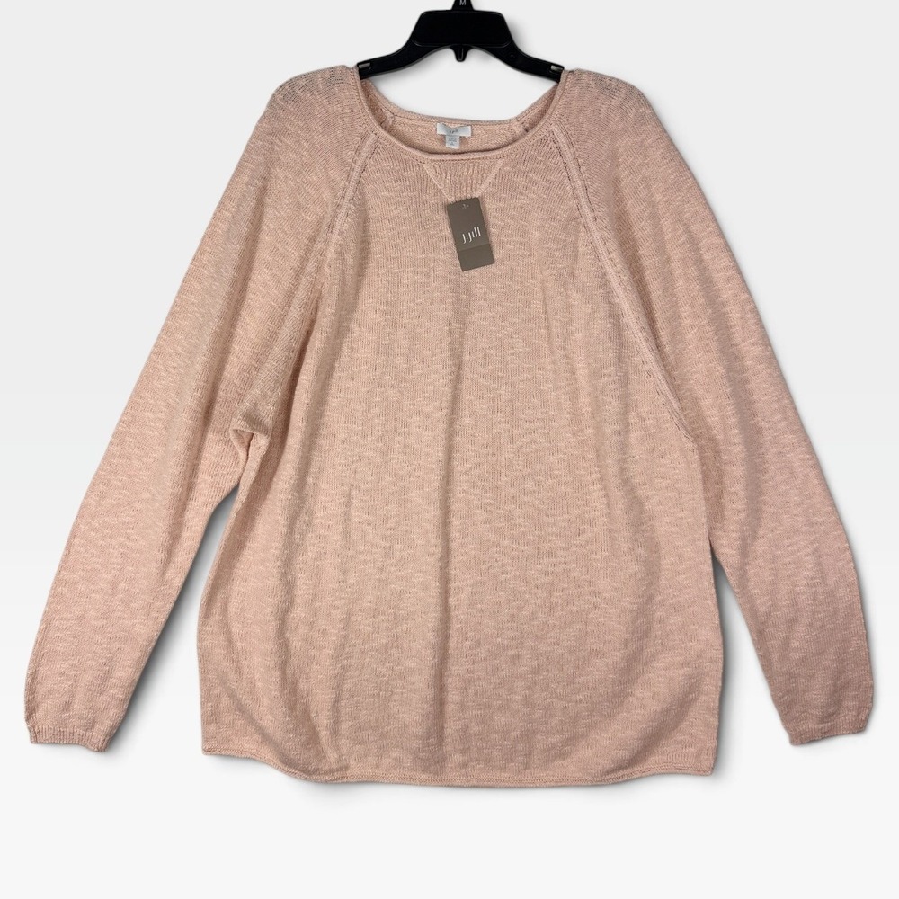 J. Jill Sweater Cameo Rose Womens LT Tall Pink Cotton Raglan Knit NEW